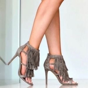 Steve Madden Suede Leather Gray Fringe High Heels, size 8